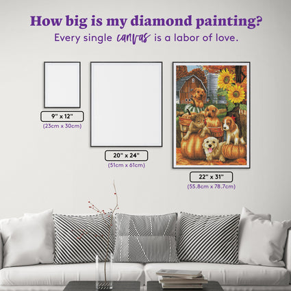 Diamond Painting Autumn Puppies 22" x 31" (55.8cm x 78.7cm) / Round With 47 Colors Including 3 ABs / 55,919