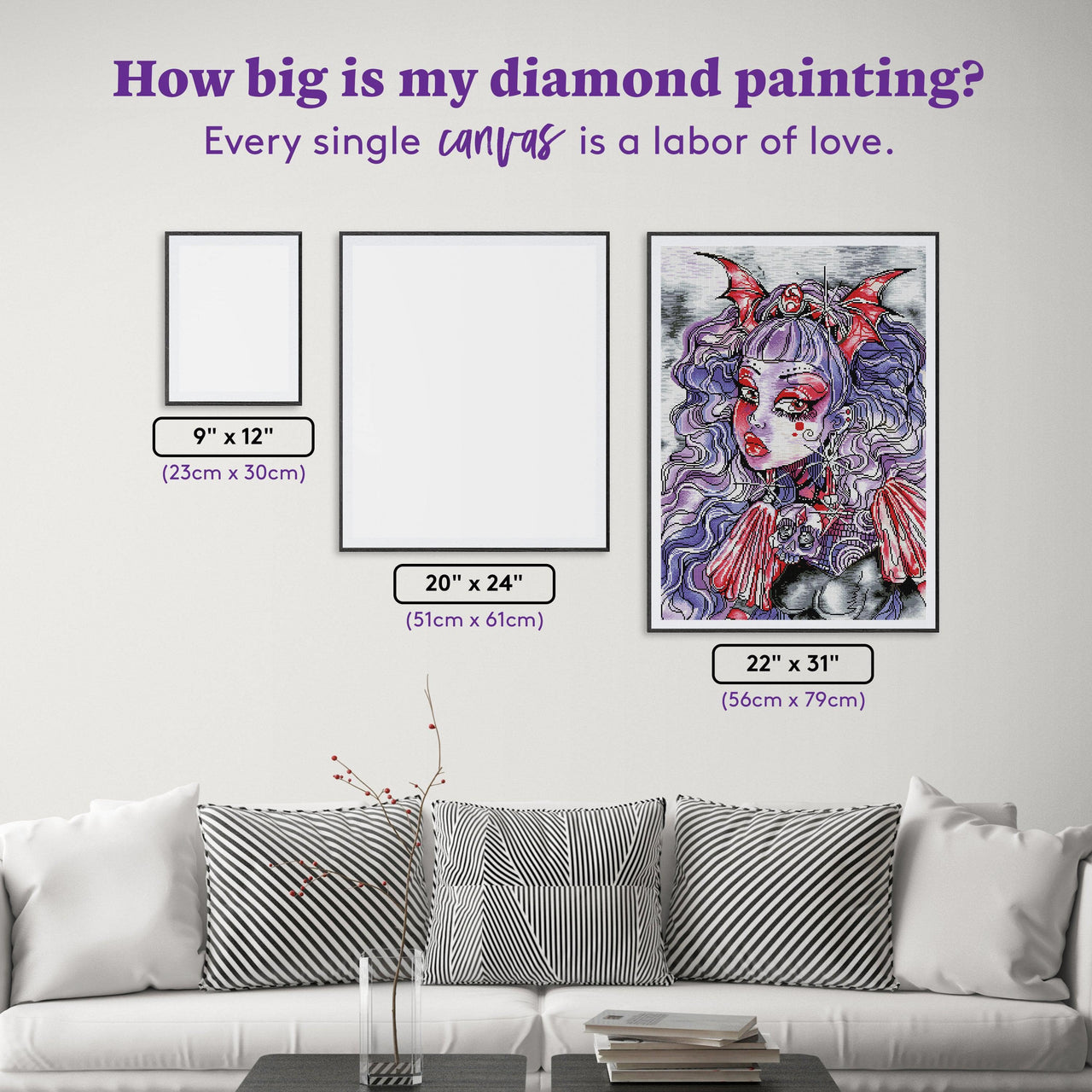 Diamond Painting Bat Princess 22" x 31" (56cm x 79cm) / Square With 29 Colors Including 5 ABs / 68,952