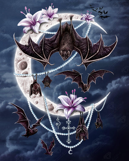 Diamond Painting Bats´ Moon 25.6" x 31.9" (65cm x 81cm) / Square with 34 Colors including 3 ABs / 84,825