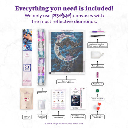 Diamond Painting Bats´ Moon 25.6" x 31.9" (65cm x 81cm) / Square with 34 Colors including 3 ABs / 84,825