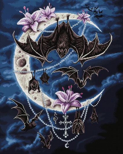 Diamond Painting Bats´ Moon 25.6" x 31.9" (65cm x 81cm) / Square with 34 Colors including 3 ABs / 84,825