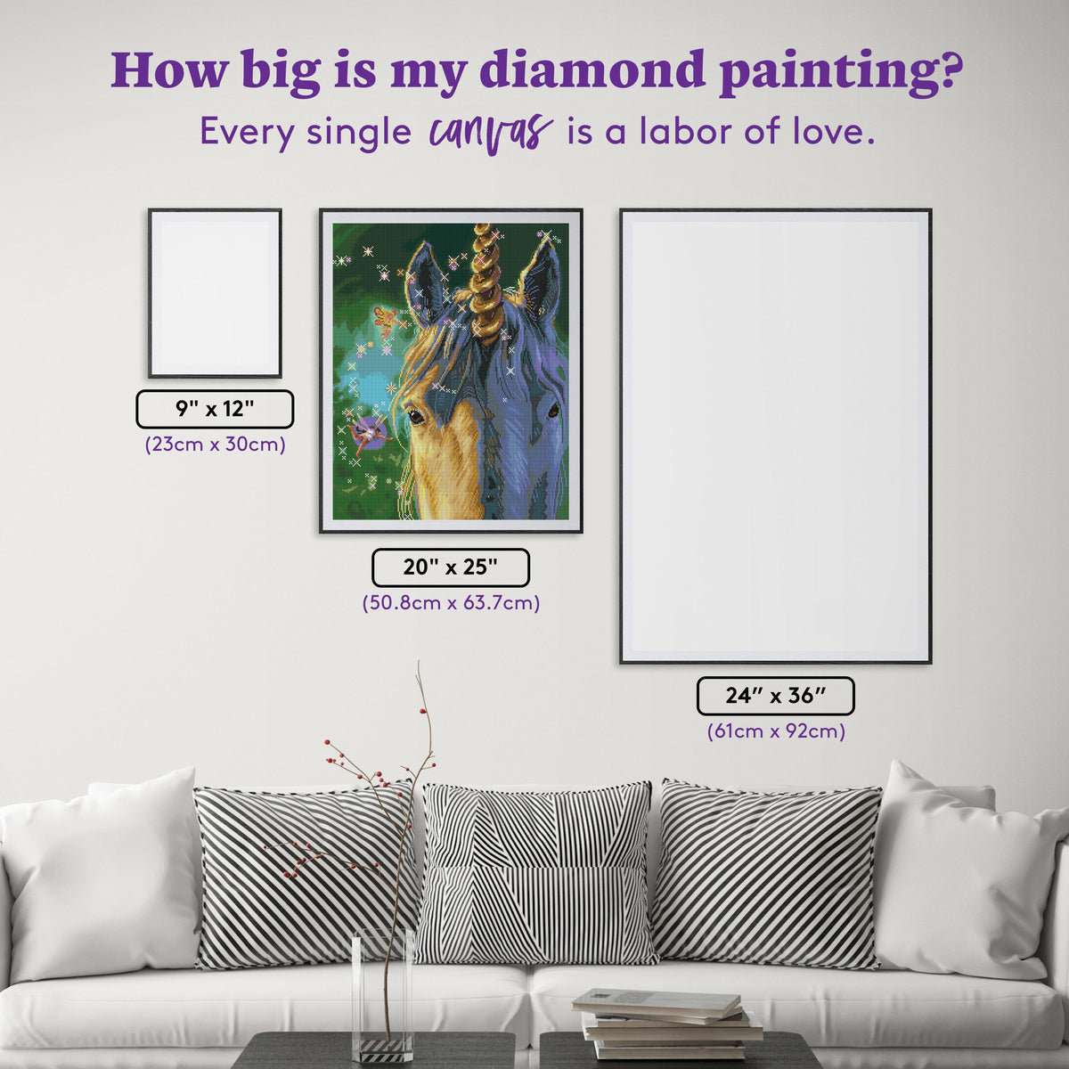 Diamond Painting Big Unicorn & Little Fairies 20" x 25" (50.8cm x 63.7cm) / Square with 51 Colors including 3 ABs / 52,224