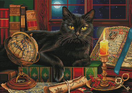 Diamond Painting Black Cat by Candlelight 39.0" x 27.6″ (99cm x 70cm) / Square with 52 Colors including 2 ABs / 108,583