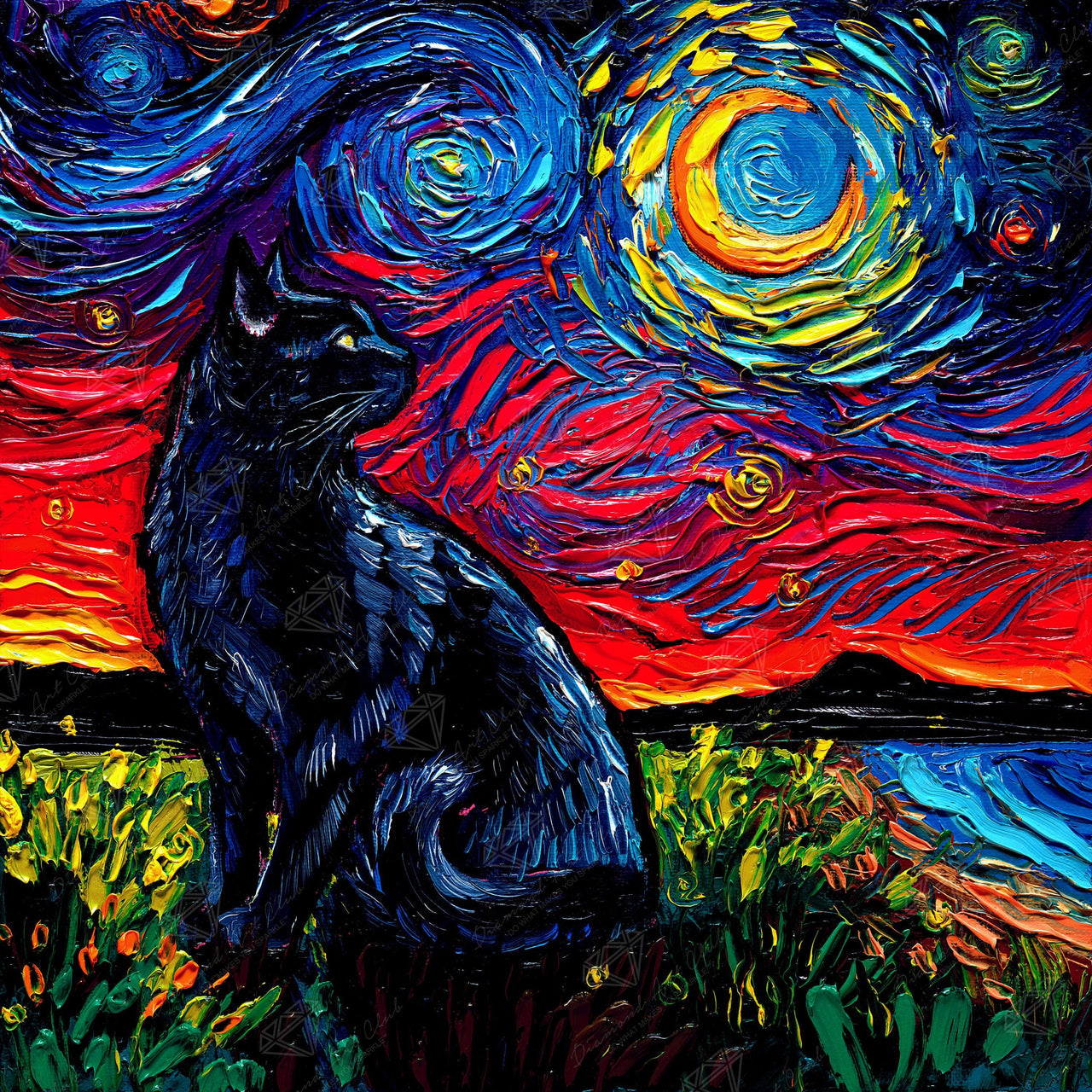 Diamond Painting Black Cat Night 2 25.6" x 25.6" (65cm x 65cm) / Square with 42 Colors including 4 ABs / 68,121