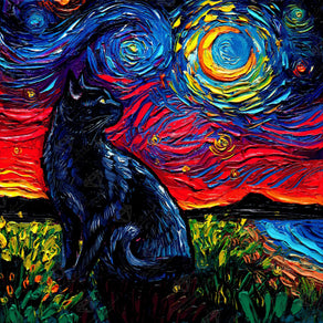 Diamond Painting Black Cat Night 2 25.6" x 25.6" (65cm x 65cm) / Square with 42 Colors including 4 ABs / 68,121