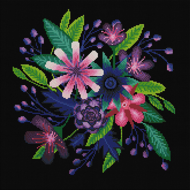 Diamond Painting Blooms 16.5″ x 16.5″ (42cm x 42cm) / Square with 28 Colors / 27,225