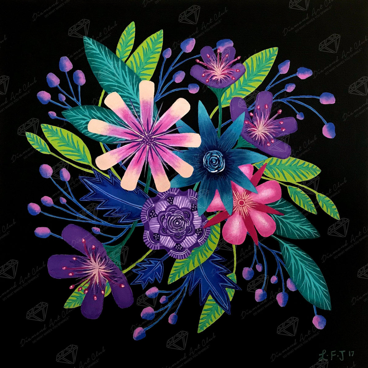 Diamond Painting Blooms 16.5″ x 16.5″ (42cm x 42cm) / Square with 28 Colors / 27,225
