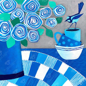 Diamond Painting Blue Summer Wren Round With 9 Colors Including 1 AB / 6.7″ x 6.7″ (17cm x 17cm) / 3,600