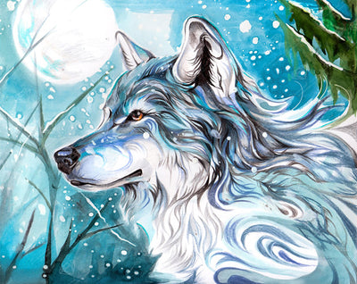 Diamond Painting Blue Winter Wolf 25" x 20" (64cm x 51cm) / Round with 41 Colors including 2 ABs and 1 Iridescent Diamonds / 41,268