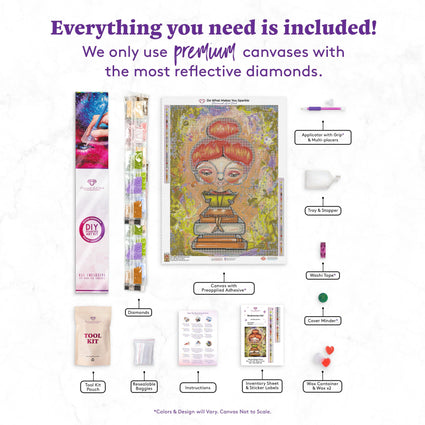 Diamond Painting Bookworm Girl 20" x 28″ (51cm x 71cm) / Round with 54 Colors including 2 ABs / 45,793