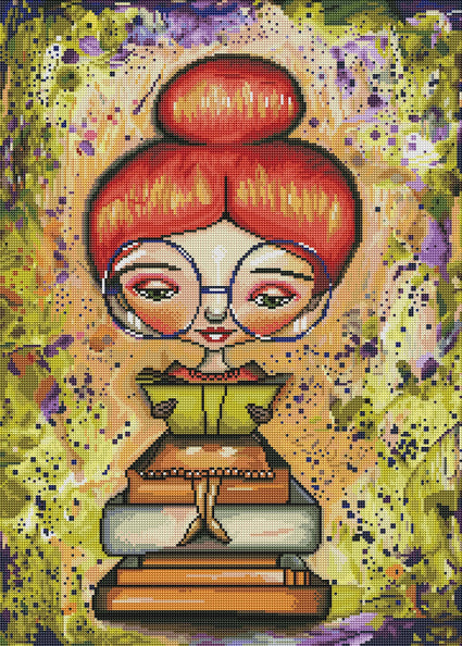 Diamond Painting Bookworm Girl 20" x 28″ (51cm x 71cm) / Round with 54 Colors including 2 ABs / 45,793