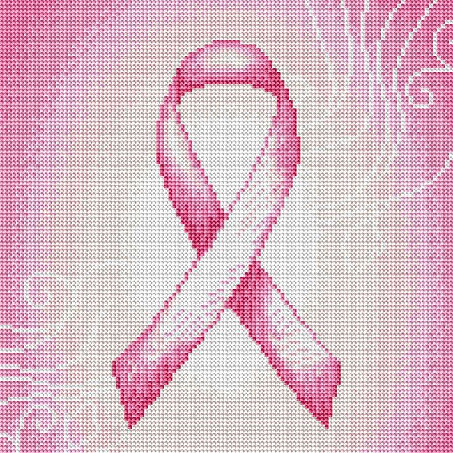 Diamond Painting Breast Cancer Awareness Ribbon 12.6" x 12.6″ (32cm x 32cm) / Round With 9 Colors Including 2 ABs