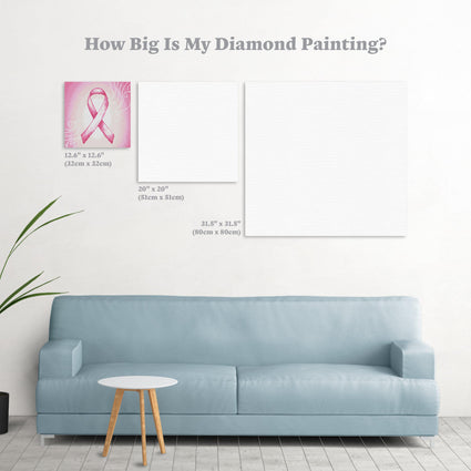 Diamond Painting Breast Cancer Awareness Ribbon 12.6" x 12.6″ (32cm x 32cm) / Round With 9 Colors Including 2 ABs