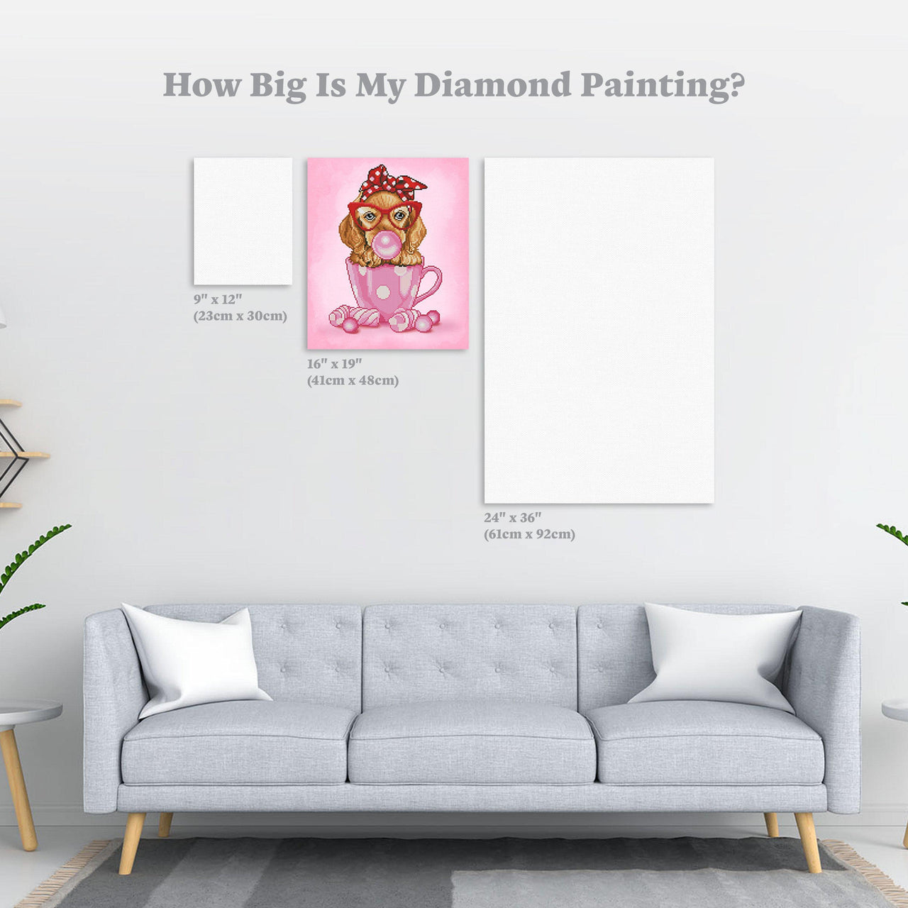 Diamond Painting Bubblegum Spaniel 16" x 19″ (41cm x 48cm) / Round with 27 Colors including 1 AB / 9,562