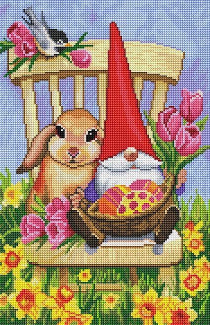 Diamond Painting Bunny & Gnome 13" x 20" (32.8cm x 50.7cm) / Round with 57 Colors including 4 ABs / 21,177