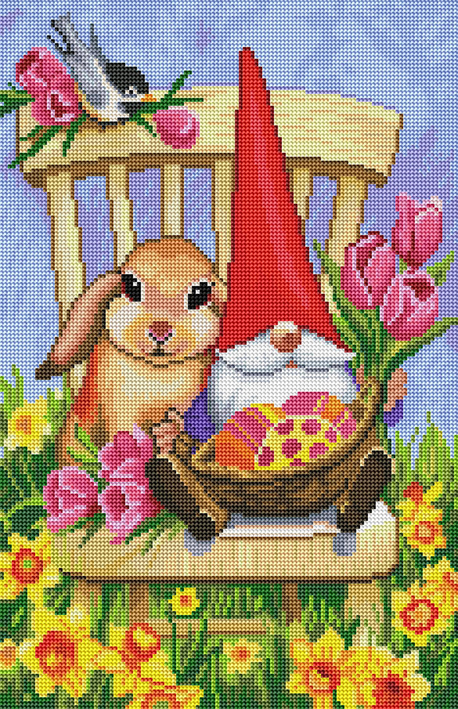 Diamond Painting Bunny & Gnome 13" x 20" (32.8cm x 50.7cm) / Round with 57 Colors including 4 ABs / 21,177