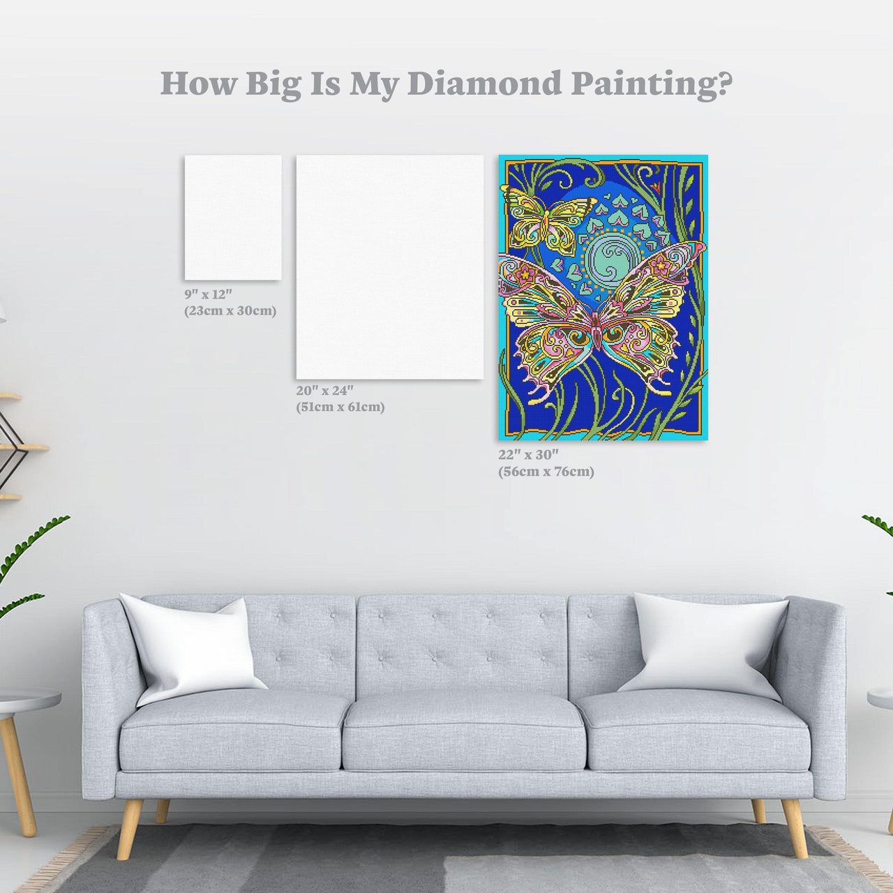Diamond Painting Butterflies 22" x 30″ (56cm x 76cm) / Round with 34 Colors including 2 ABs / 54,126