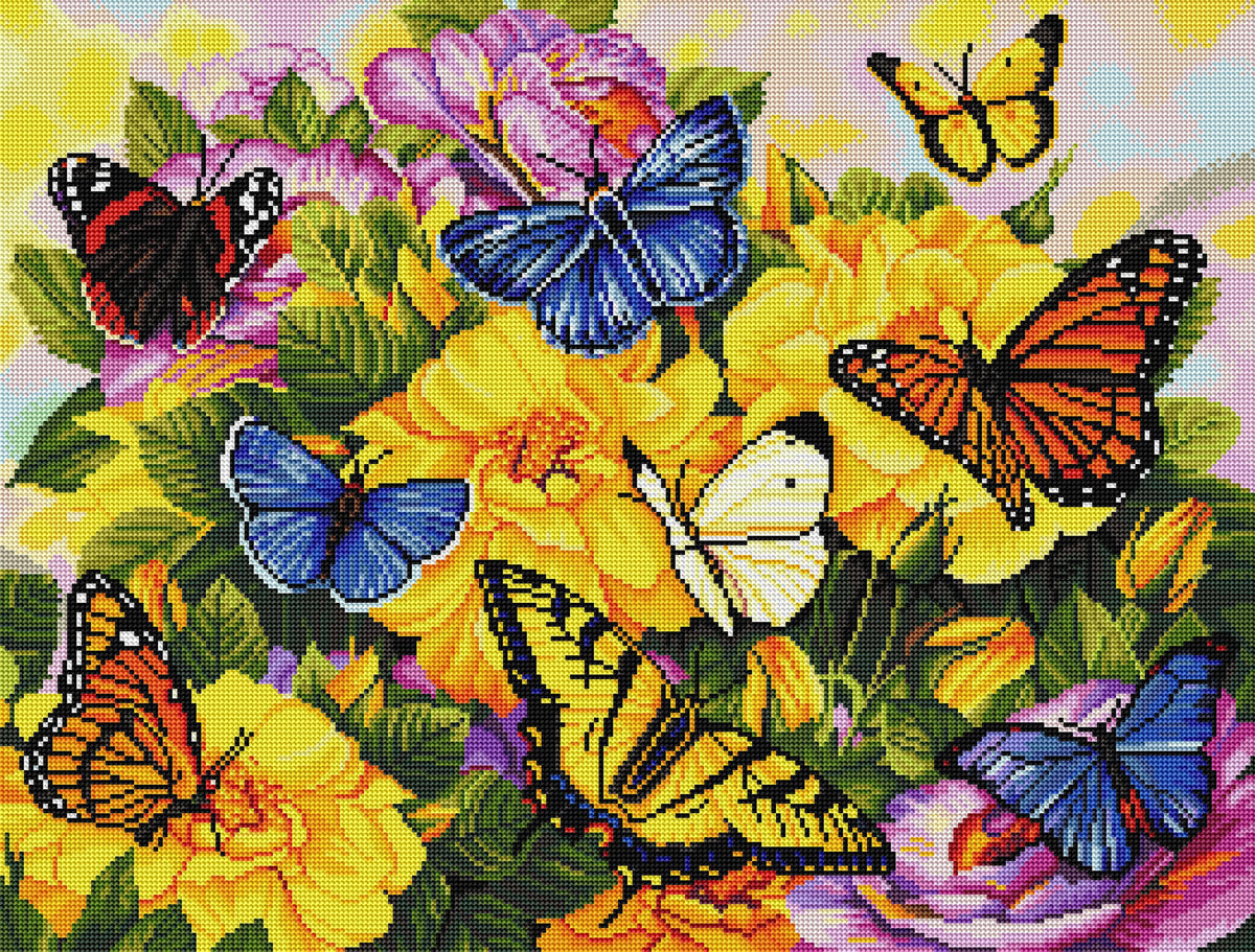 Diamond Painting Butterflies 29" x 22" (74cm x 56cm) / Round with 51 Colors including 5 ABs / 52,138