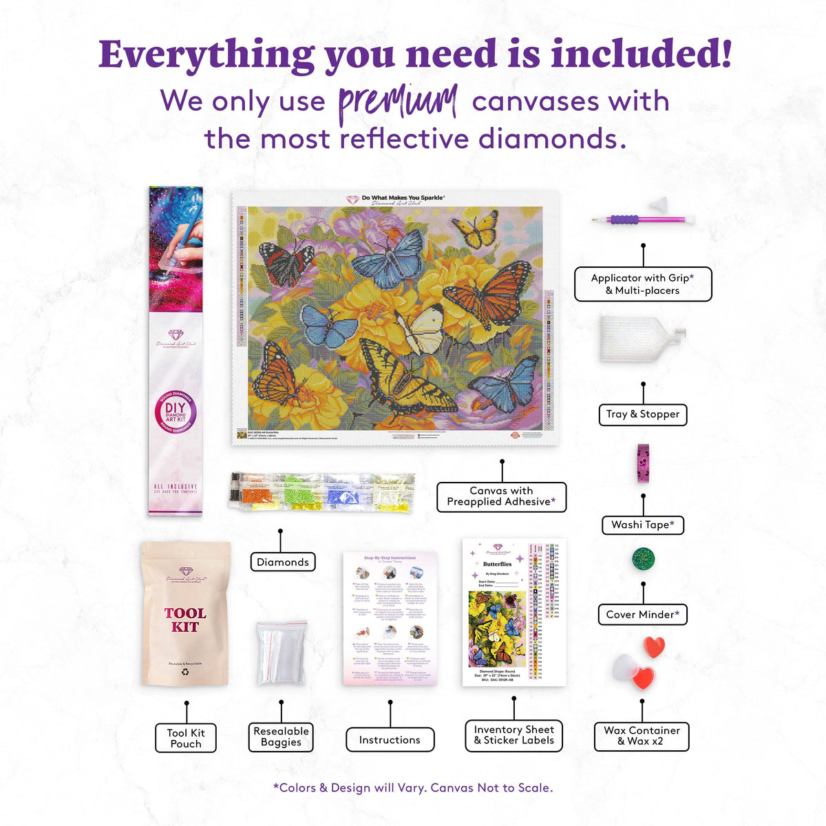 Diamond Painting Butterflies 29" x 22" (74cm x 56cm) / Round with 51 Colors including 5 ABs / 52,138