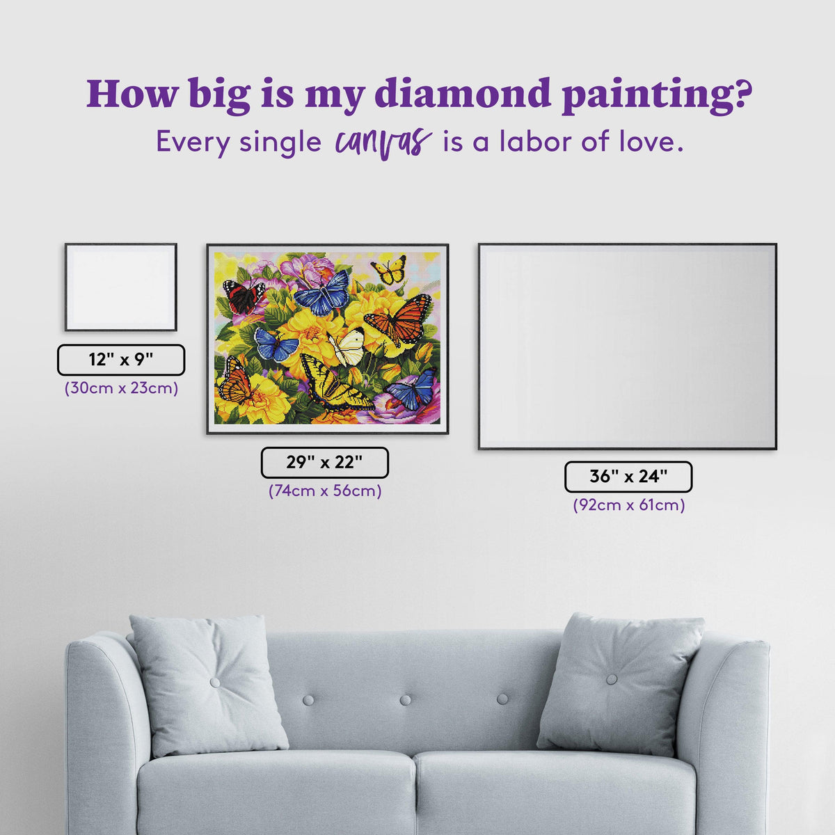 Diamond Painting Butterflies 29" x 22" (74cm x 56cm) / Round with 51 Colors including 5 ABs / 52,138