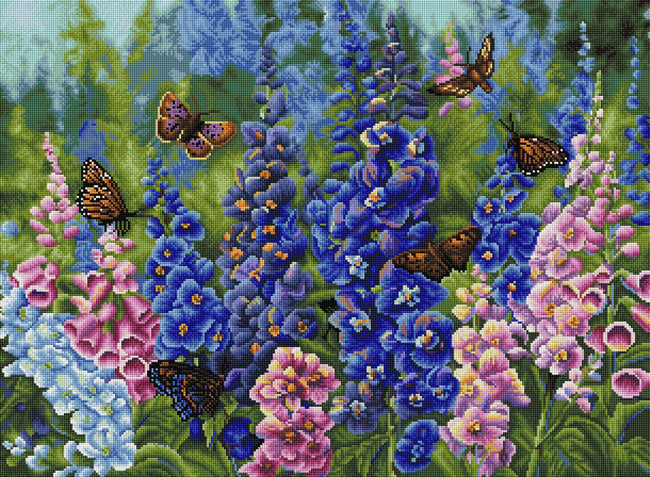 Diamond Painting Butterfly and Delphinium 30" x 22" (76cm x 56cm) / Square with 54 Colors including 4 ABs / 68,320