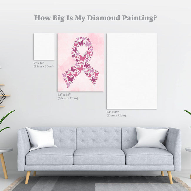 Diamond Painting Butterfly Breast Cancer Ribbon 22″ x 28" (56cm x 71cm) / Square with 4 Colors including 1 AB