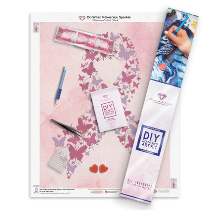 Diamond Painting Butterfly Breast Cancer Ribbon (final edition) 22″ x 28" (56cm x 71cm) / Square with 4 Colors including 1 AB / 11,231