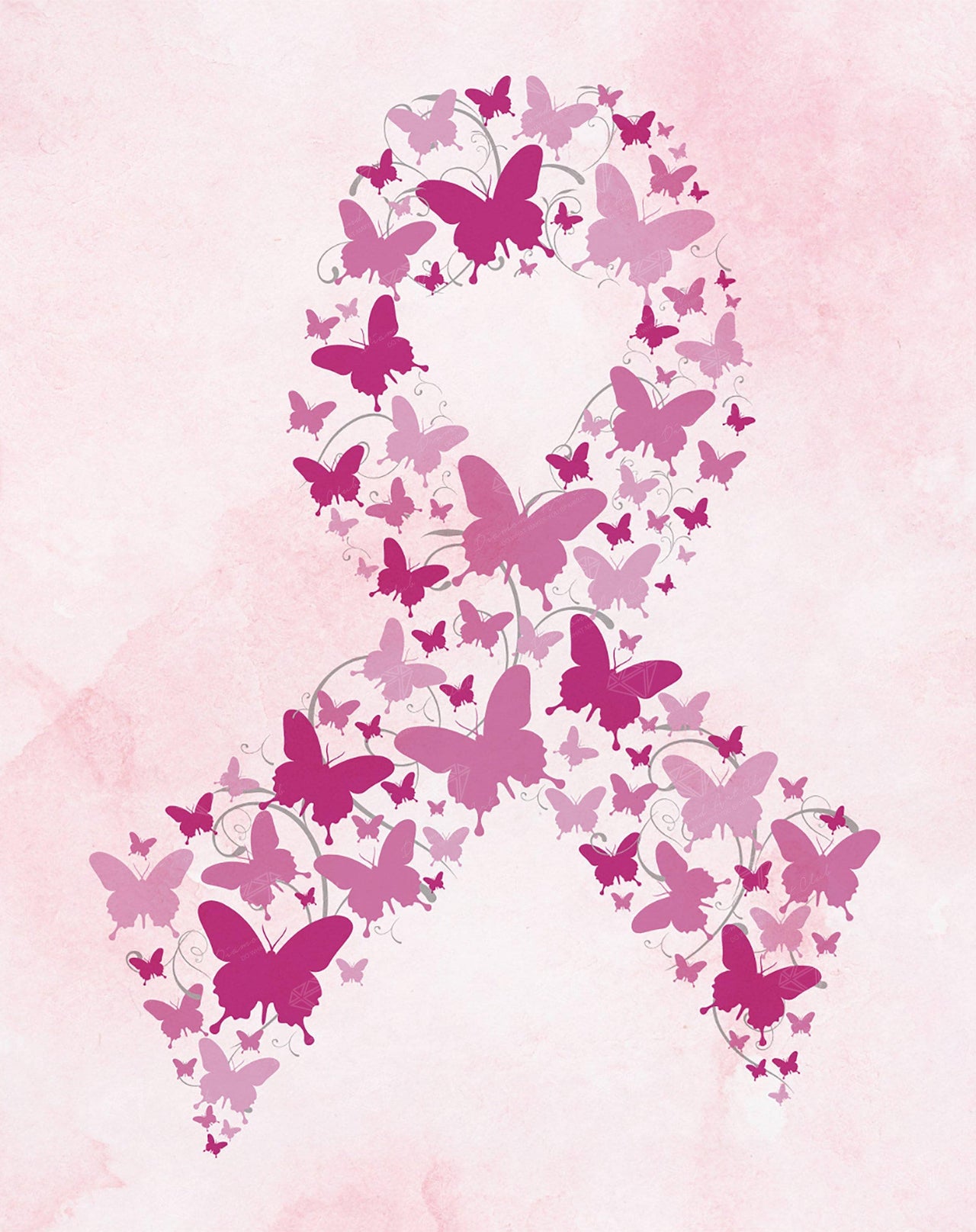 Diamond Painting Butterfly Breast Cancer Ribbon (final edition) 22″ x 28" (56cm x 71cm) / Square with 4 Colors including 1 AB / 11,231