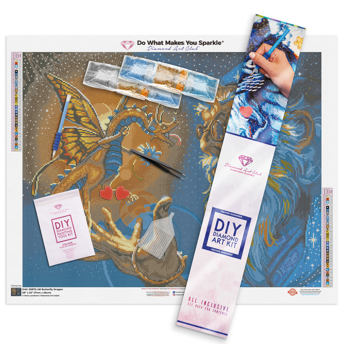 Diamond Painting Butterfly Dragon 28" x 22" (71cm x 56cm) / Square with 34 Colors including 4 ABs / 62,101