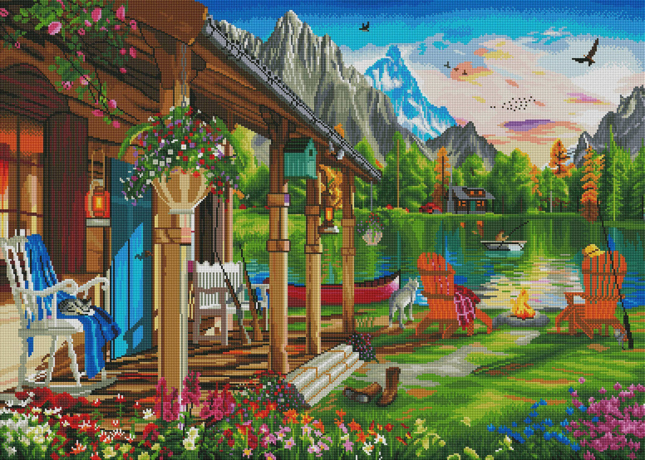 Diamond Painting Cabin Porch View 38.6" x 27.6″ (98cm x 70cm) / Square with 67 Colors including 4 ABs / 107,474