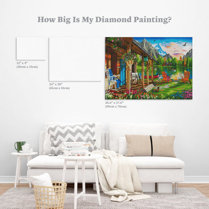 Diamond Painting Cabin Porch View 38.6" x 27.6″ (98cm x 70cm) / Square with 67 Colors including 4 ABs / 107,474