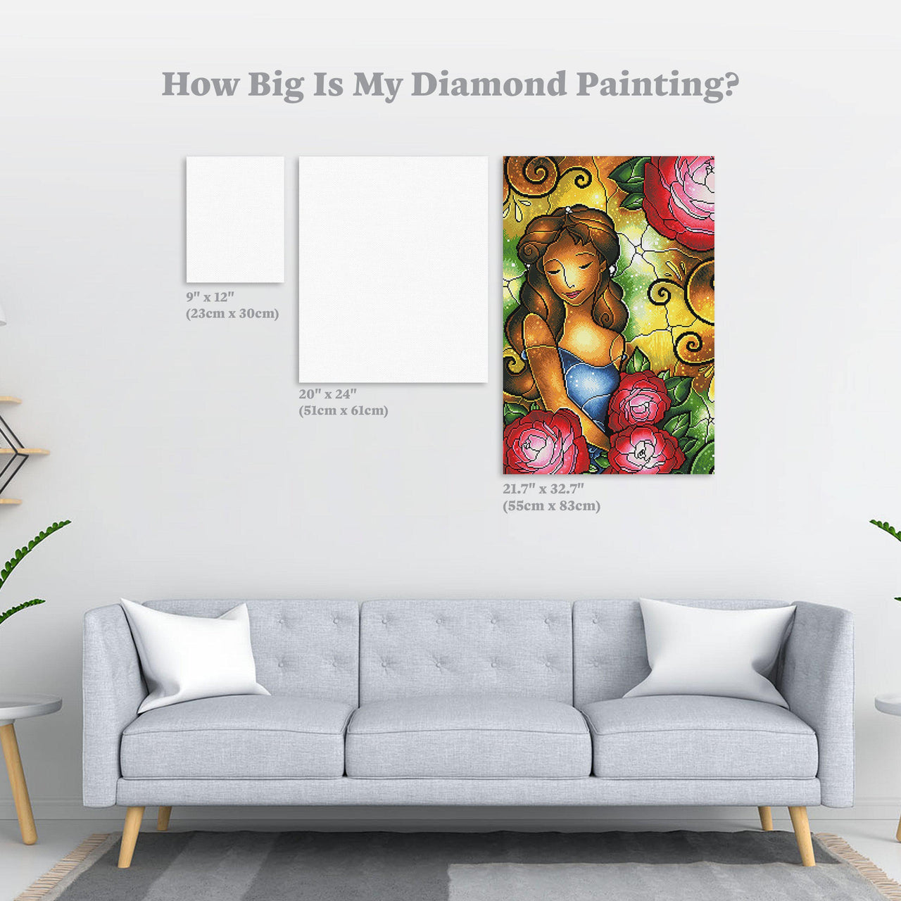 Diamond Painting Camellia Lady 21.7″ x 32.7″ (55cm x 83cm) / Round With Aurora Borealis Accents / 57,329