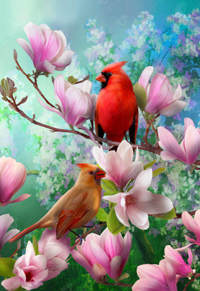 Diamond Painting Cardinal Family 20" x 29" (50.8cm x 73.7cm) / Square With 58 Colors Including 5 ABs / 60,384