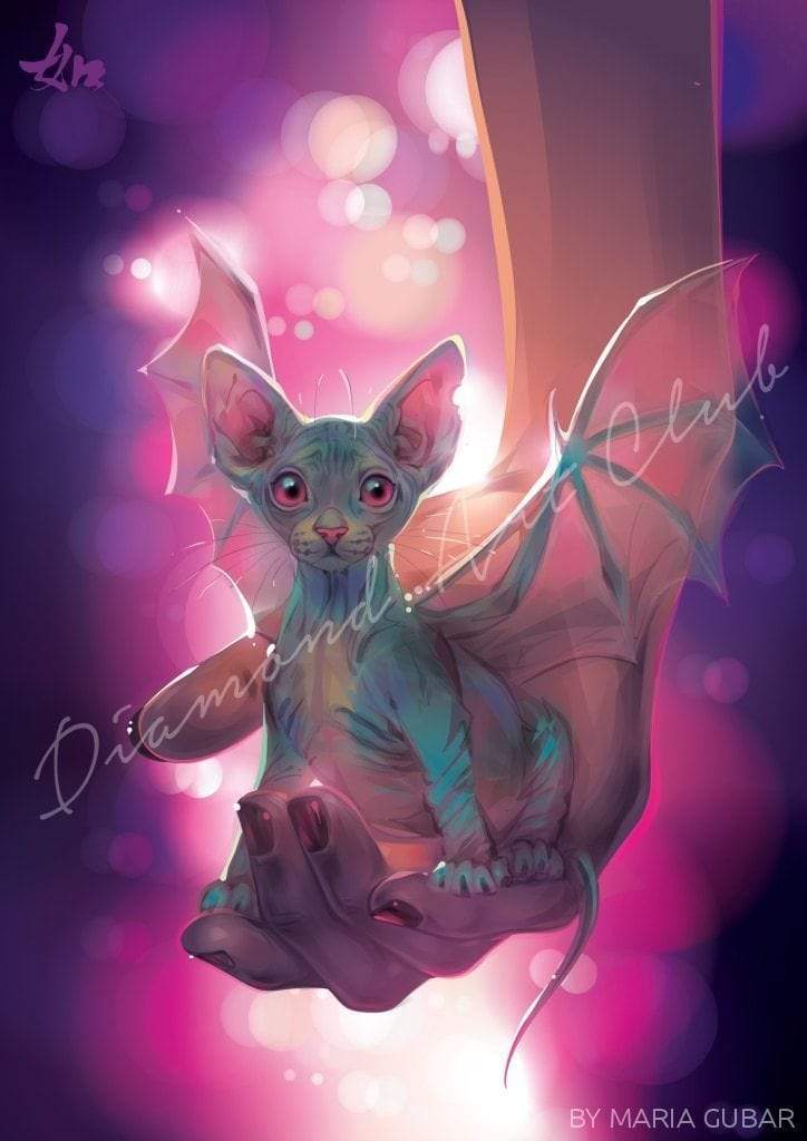 Diamond Painting Cat Bat Square / 15.7" x 22.6" (42cm x 60cm) / 35 Colors