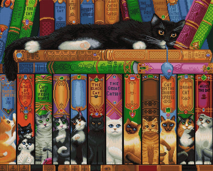 Diamond Painting Cat Bookshelf 34.3" x 24.6" (87cm x 70cm) / Square with 58 Colors including 4 ABs / 98,069