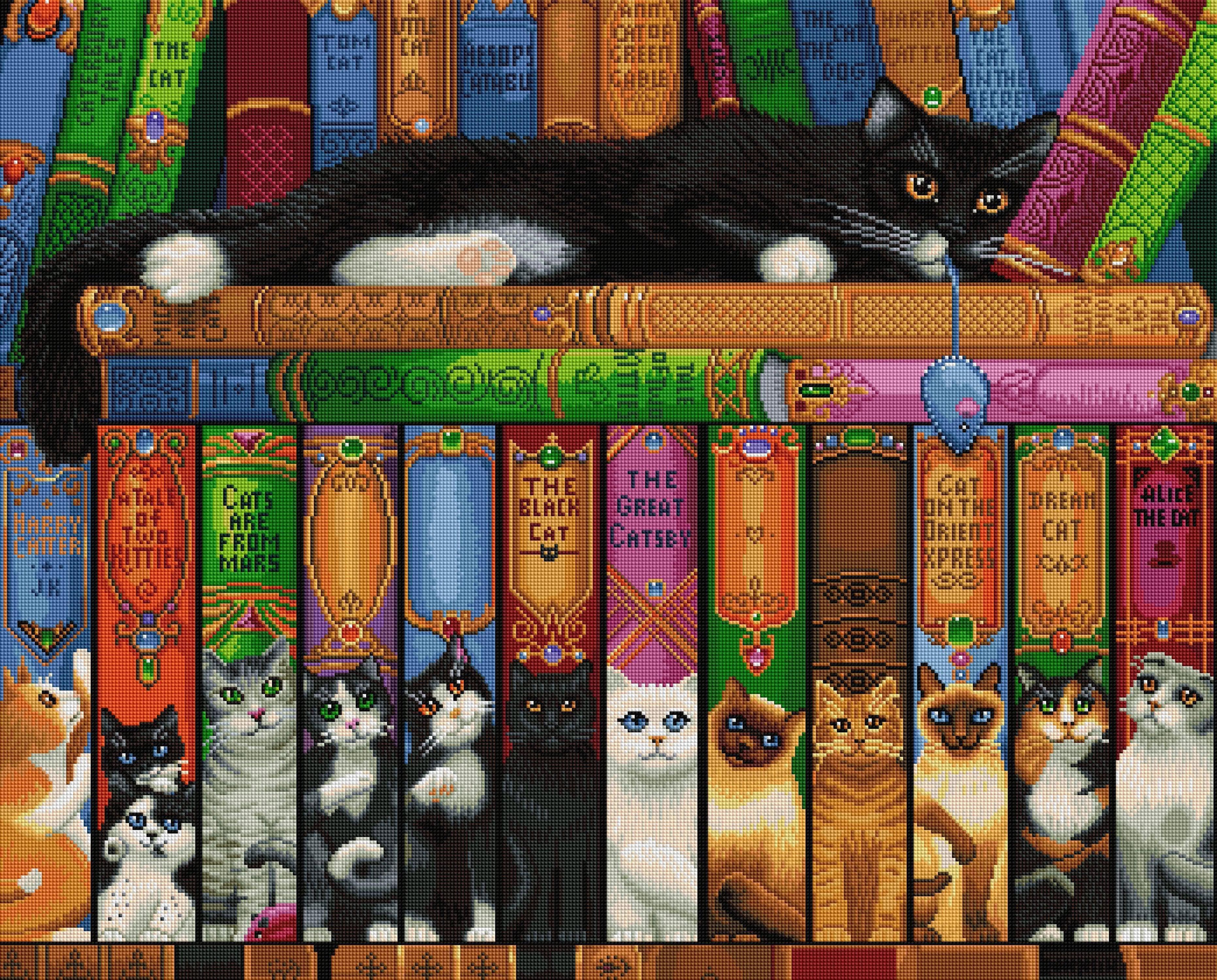 Cat Bookshelf – Diamond Art Club