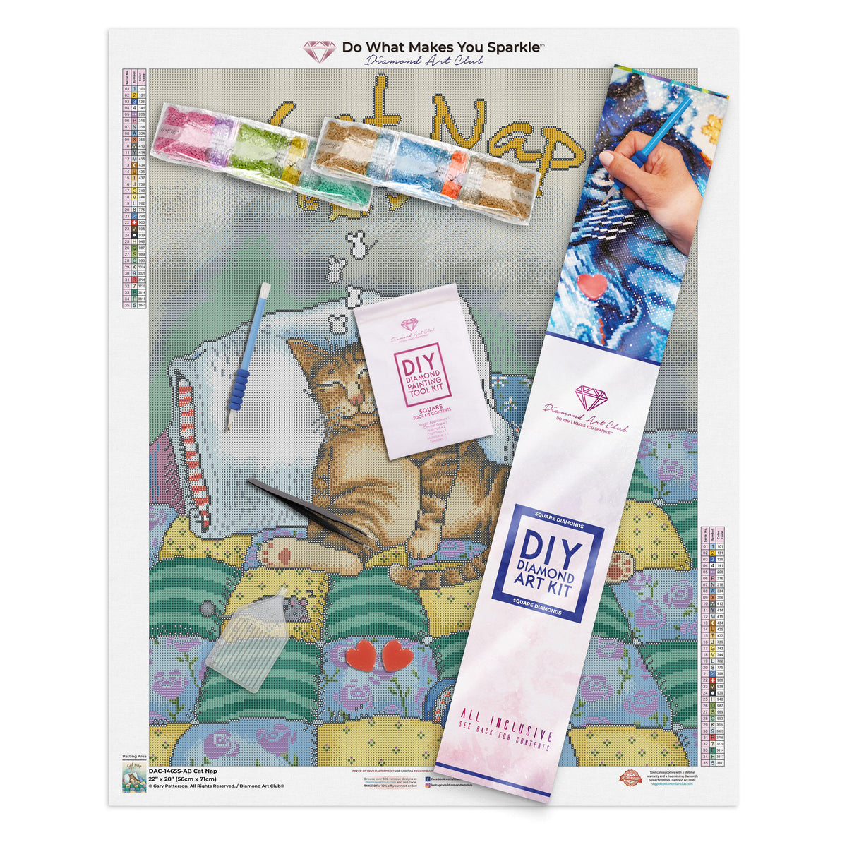 Diamond Painting Cat Nap 22" x 28″ (56cm x 71cm) / Square with 35 Colors including 4 ABs / 62,101
