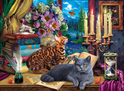 Diamond Painting Cats Near The Window At Night 37.4" x 27.6″ (95cm x 70cm) / Square with 63 Colors including 3 ABs / 104,428