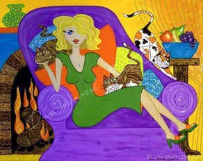 Diamond Painting Chillin With My Cats Round With Aurora Borealis Accents / 7.9" x 9.8" (20cm x 25cm) / 28 Colors Including 1 AB