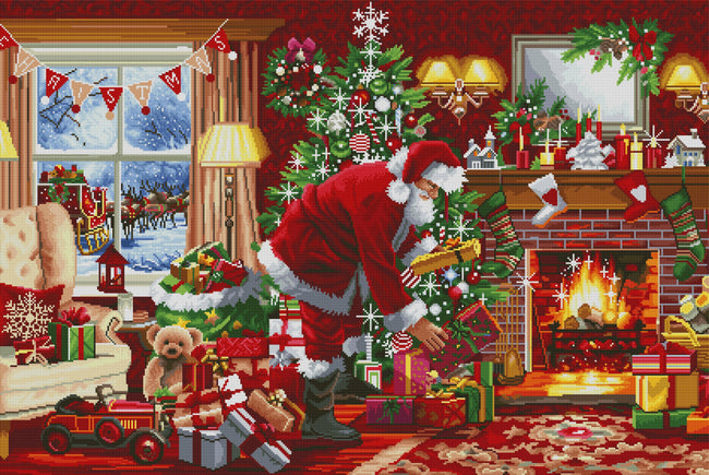 Diamond Painting Christmas Morning 41.3" x 27.6″ (105cm x 70cm) / Square with 63 Colors including 2 ABs / 115,231