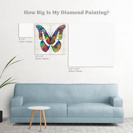 Diamond Painting Colorful Butterfly 22" x 22″ (56cm x 56cm) / Round with 41 Colors including 2 ABs / 16,320