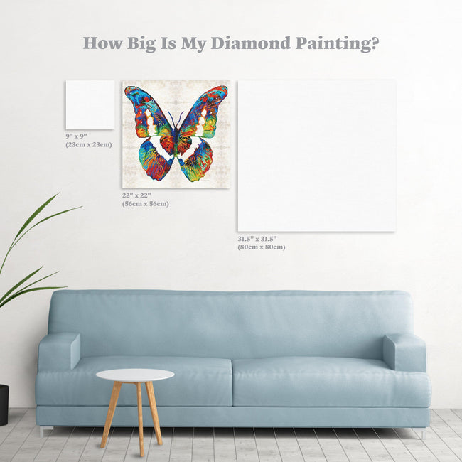 Diamond Painting Colorful Butterfly 22" x 22″ (56cm x 56cm) / Round with 41 Colors including 2 ABs / 16,320