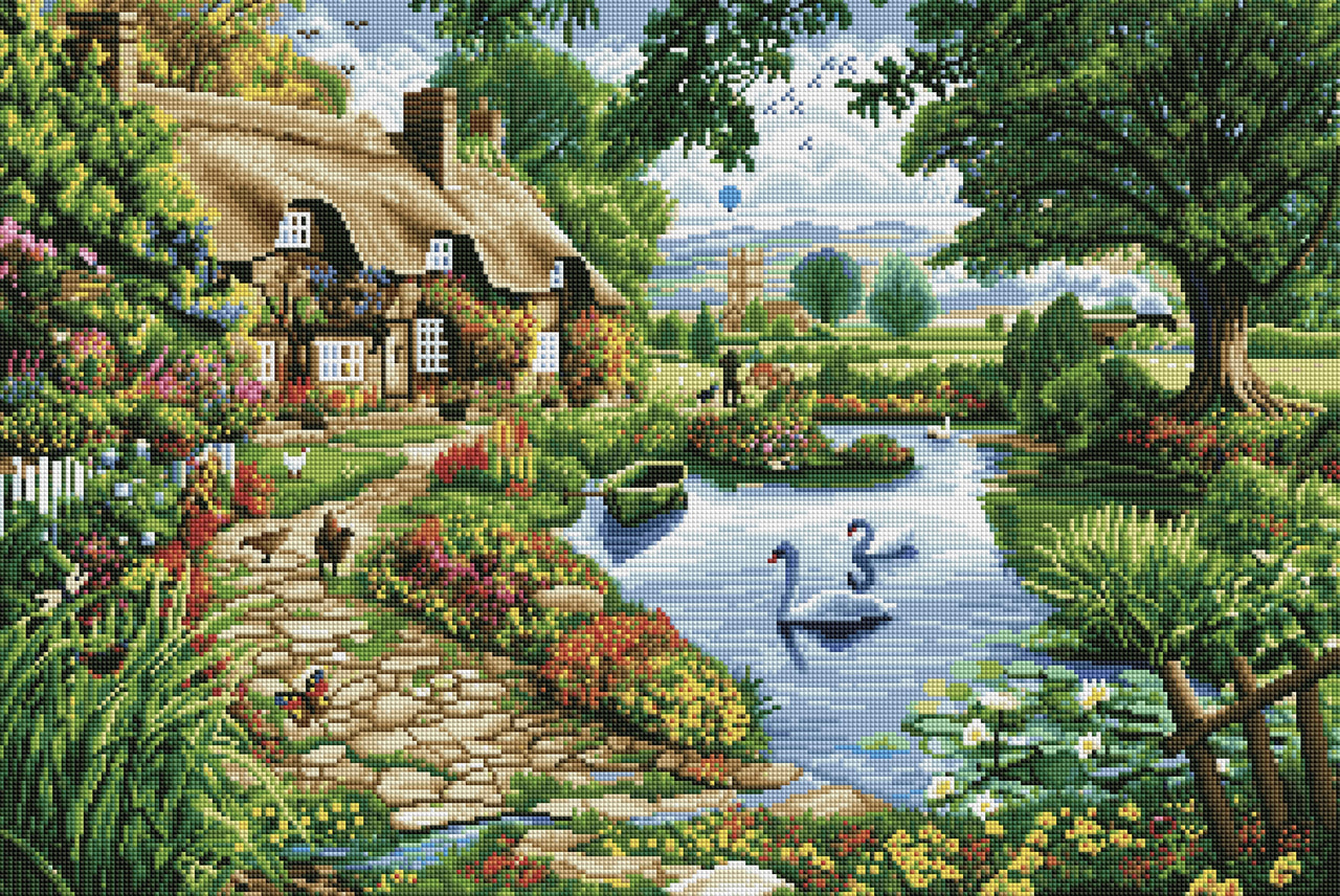 Diamond Painting Cottage by the Lake 20" x 30″ (51cm x 76cm) / Square with 42 Colors including 2 ABs / 61,006