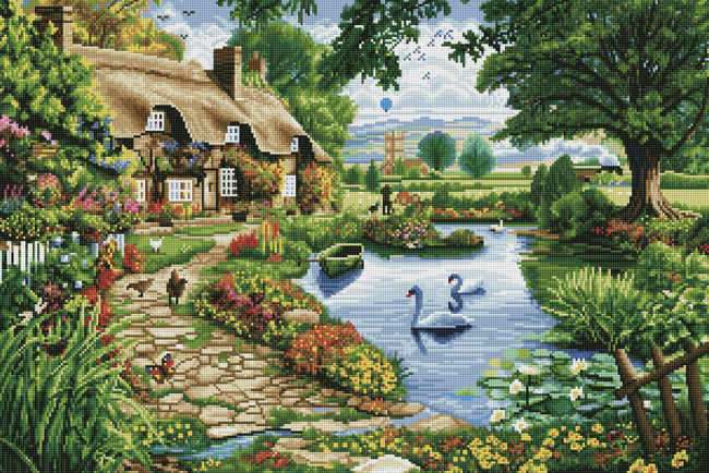 Diamond Painting Cottage by the Lake 20" x 30″ (51cm x 76cm) / Square with 42 Colors including 2 ABs / 61,006