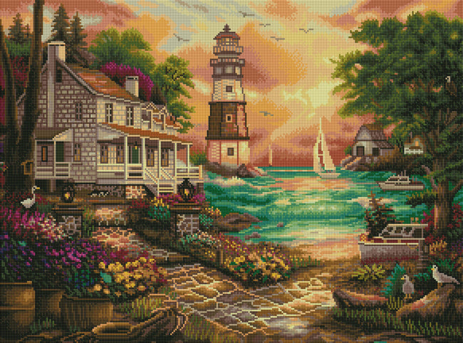 Diamond Painting Cottage by the Sea 21.7" x 29.1″ (55cm x 74cm) / Square With 43 Colors Including 2 ABs
