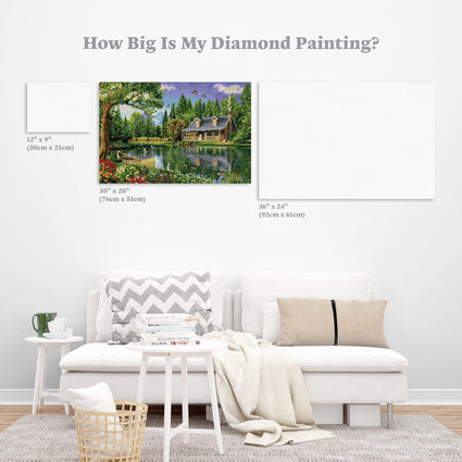 Diamond Painting Crystal Lake Cabin 30" x 20" (76cm x 51cm) / Square With 48 Colors Including 2 ABs / 60,003