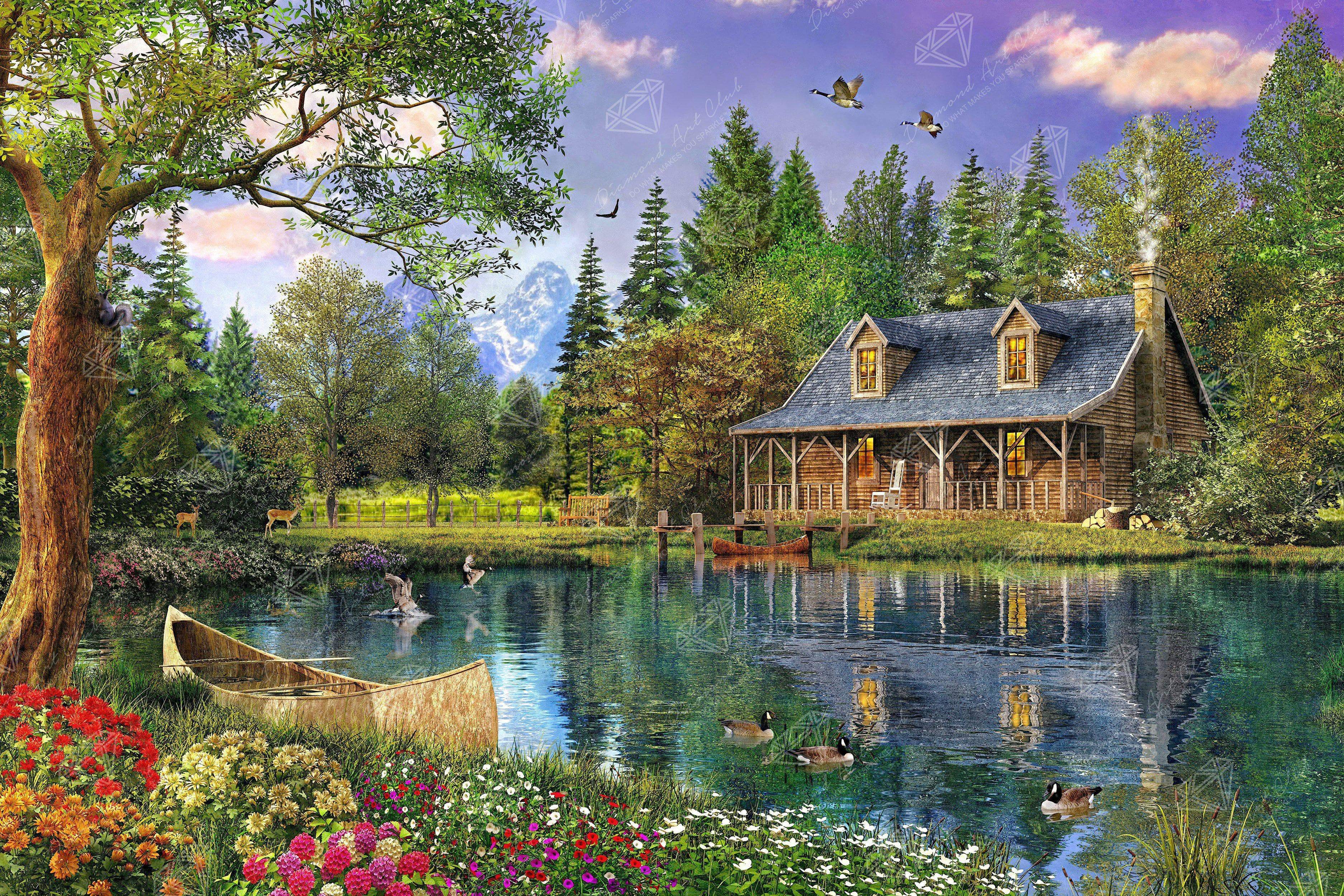 Crystal Lake Cabin Diamond Painting | Diamond Art Club™