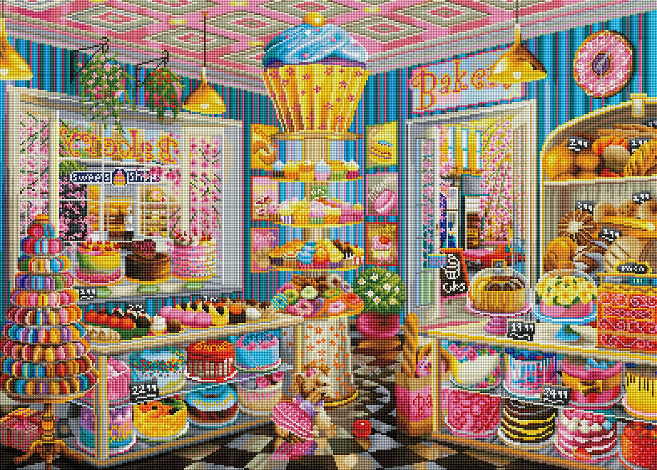 Diamond Painting Cupcake Bakery 38.6" x 27.6" (98cm x 70cm) / Square with 67 Colors including 4 ABs / 110,433