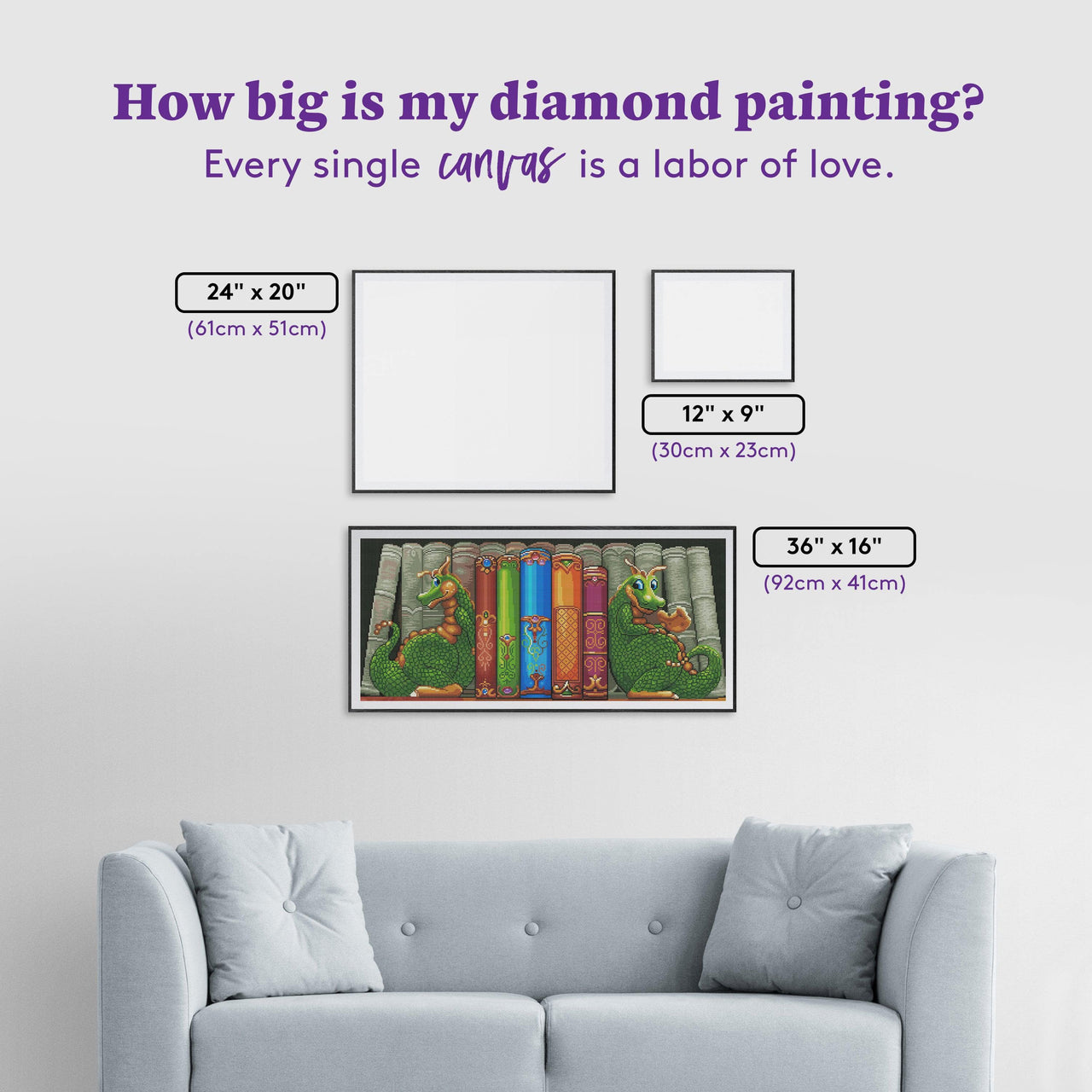 Diamond Painting Customized Bookshelf 36" x 16″ (92cm x 41cm) / Round with 52 Colors including 2 ABs / 47,269