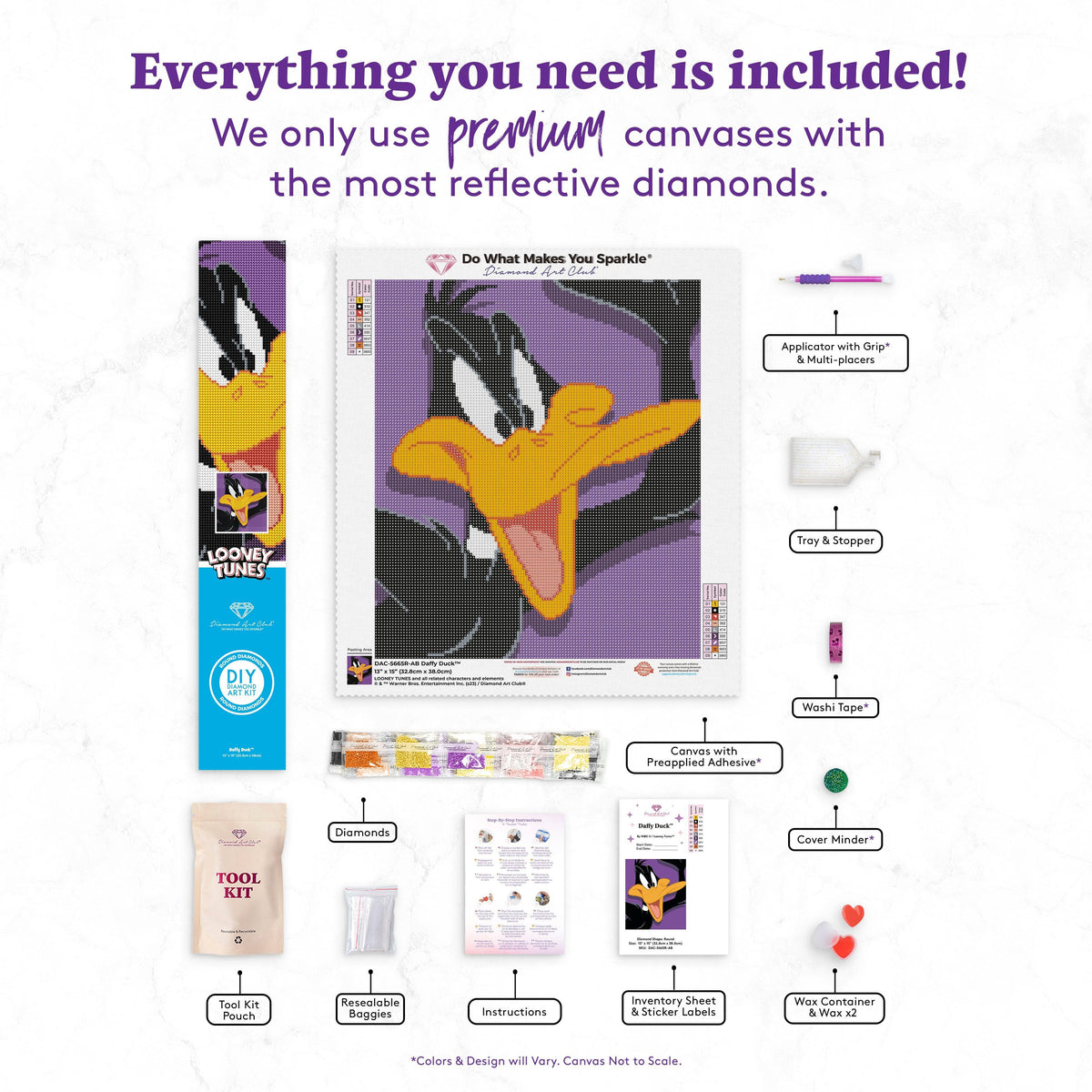 Diamond Painting Daffy Duck™ 13" x 15" (32.8cm x 38cm) / Round With 9 Colors Including 1 ABs / 15,912